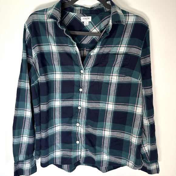 J.Crew Teal and Navy Plaid Shirt - Picture 1 of 5